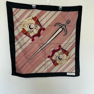 Vintage Gim Renoir Scarf Accessorize Sword Red Cream Black Printed Crest